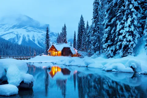 Dusk Cabin on Lake Front