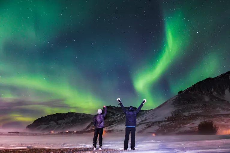 Two Guests Aurora Borealis Iceland