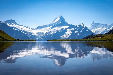 Wide shot of Bachalpsee Lake.