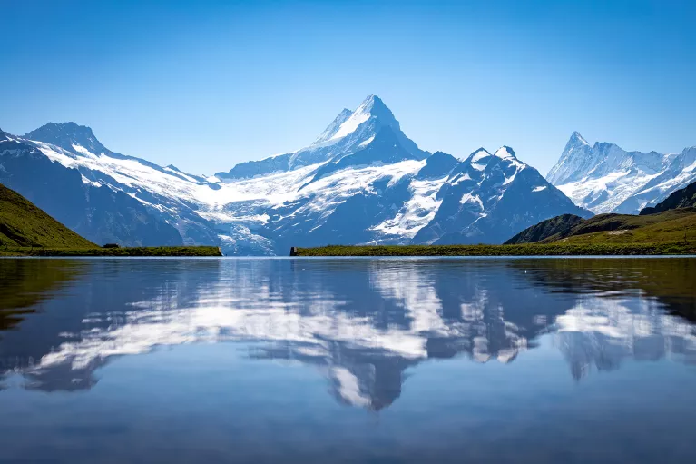 Wide shot of Bachalpsee Lake.