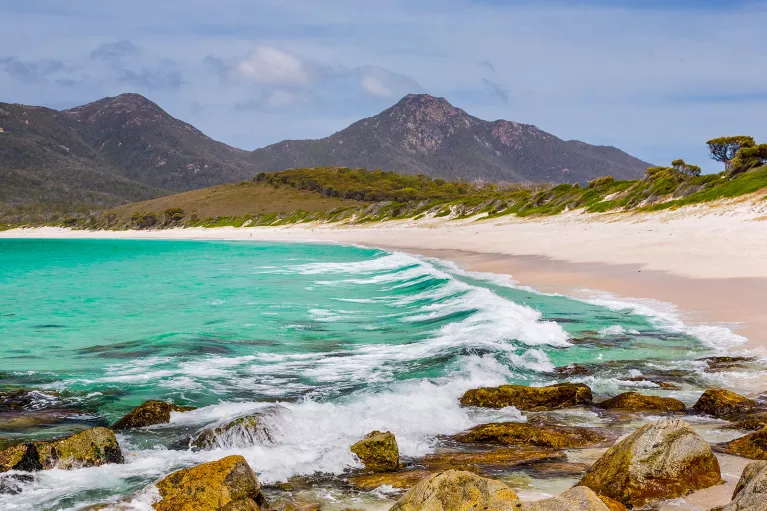 The Beach at Wineglass Bay, Freycinet National Park, Tasmania, Australia.