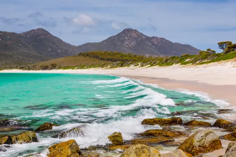 The Beach at Wineglass Bay, Freycinet National Park, Tasmania, Australia.