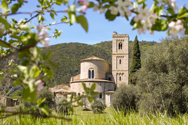 Shot of the Abbey of Sant'Antimo.