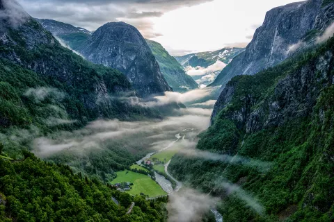 Misty Norwegian fjord