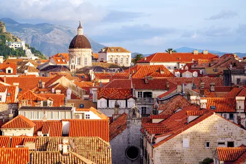 Town center with white stone and red buildings