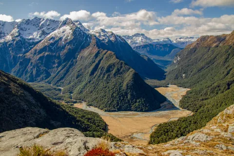 Large valley with mountains in the background