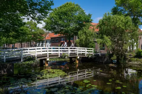 Kippenbrug (Chicken Bridge) crossing the Oudegracht canal in the historic town of Weesp, near Amsterdam, in the Netherlands.