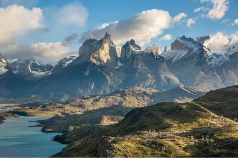 Large valley of hills with a lake to the left