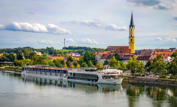 View of the Ama Sonata ship on the Danube River.