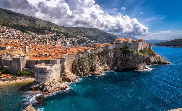 Shot of the coastal Dubrovnik City Walls.