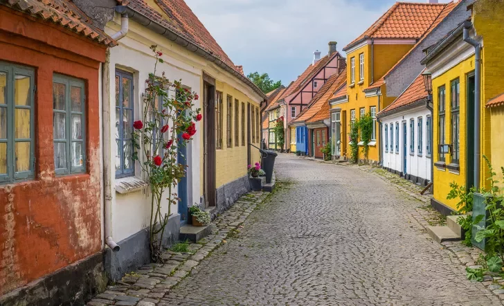 Local village street with colorful cottages