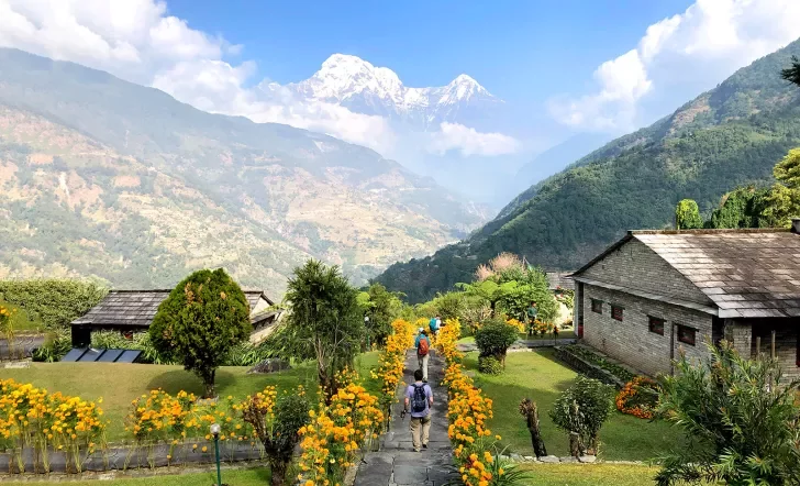 Beautiful mountain valley and village in Nepal