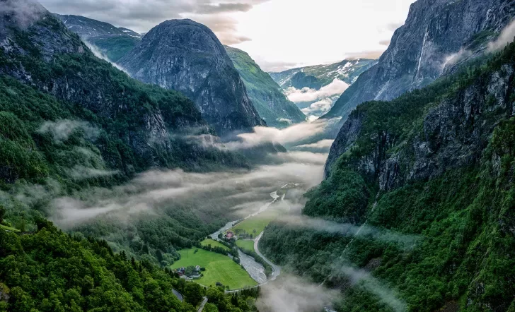 Misty Norwegian fjord