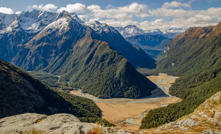 Large valley with mountains in the background