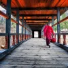 Monk walking along a corridor in Bhutan