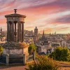 Monument overlooking the city during sunset