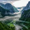 Misty Norwegian fjord