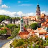 Beautiful view of church and castle in Cesky Krumlov, Czech republic