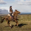 Man riding a horse in an open valley
