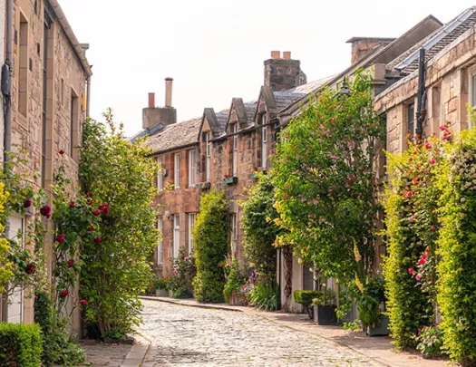 Cobblestone town street in Scotland