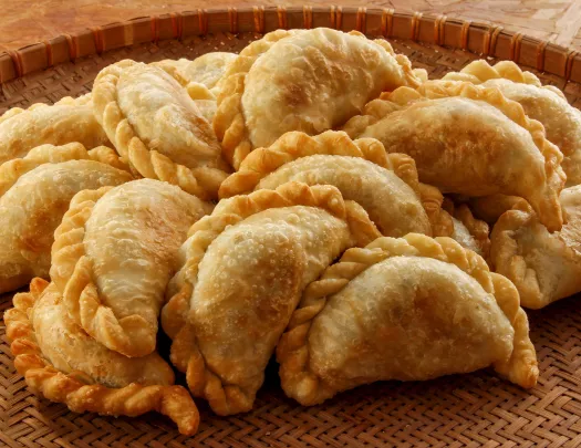 Close-up of platter of empanadas.
