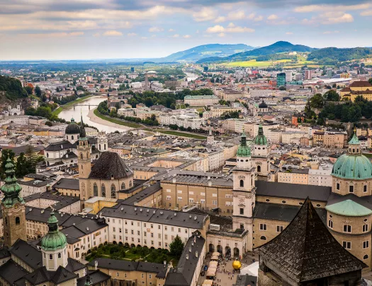 Aerial view of a city in Austria.