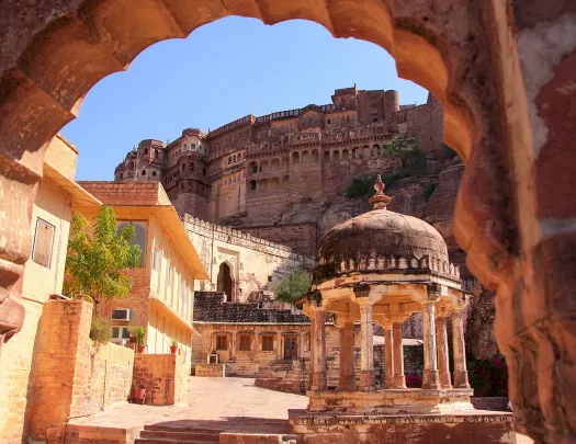 Indian temple with ornate arches and domes