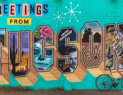 Greetings from Tuscon mural with Backroads bike