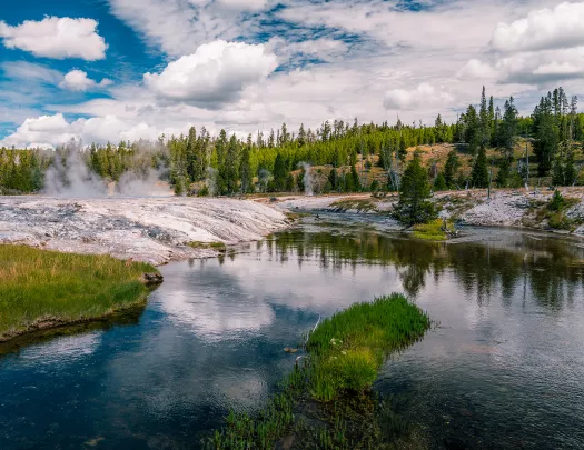 A pond and hot springs