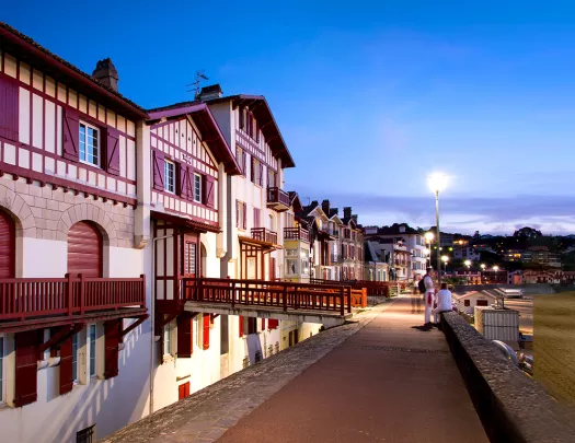 Traditional Labourdine Houses of Saint de Luz at Night, Basque Country, France