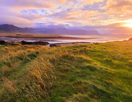 Icelandic landscape at sunset.