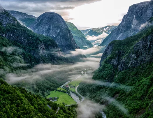 Misty Norwegian fjord
