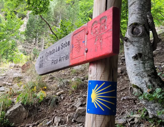 Close-up of trail marker.