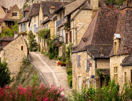 stone houses along road