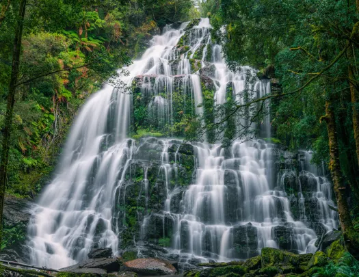 Large waterfall with cascading waterfalls on a cliff