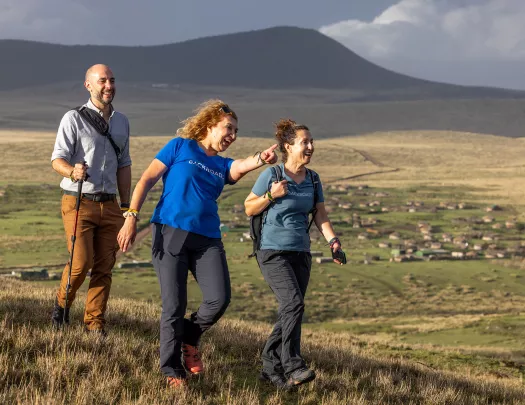 three people on a nature walk