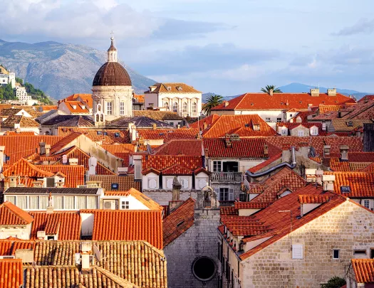 Town center with white stone and red buildings