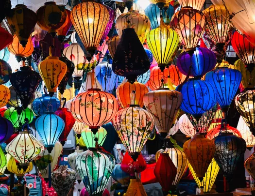 Asian-style lanterns hanging from the ceiling
