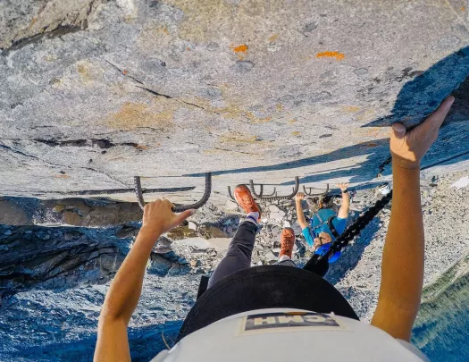 birds eye view climbing up a mountain