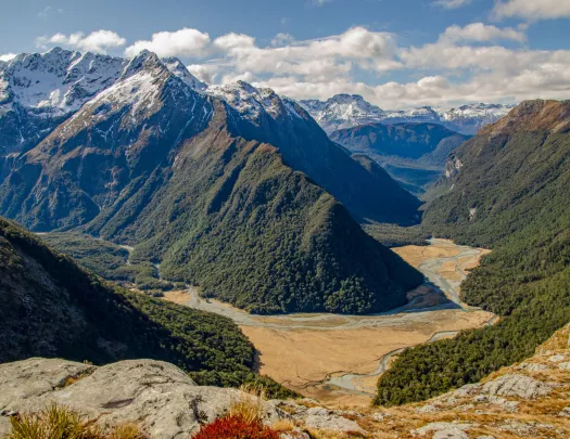 Large valley with mountains in the background