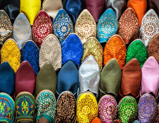 Colorful shoes in a vendor stall