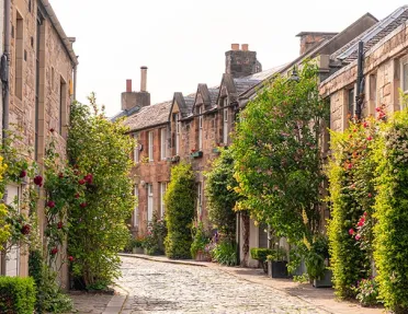 Cobblestone town street in Scotland