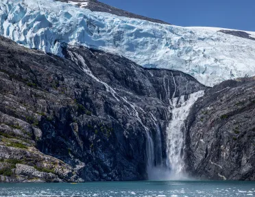 Shot of glacial waterfall.