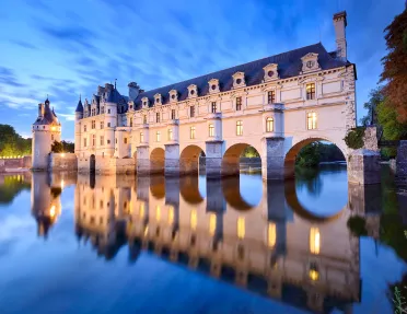 Shot of the Château de Chenonceau during dusk.