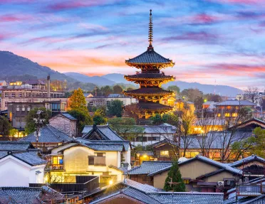 Japanese city of Kyoto at sunset