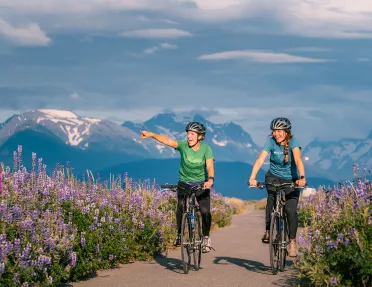 Guests on bikes on bike path