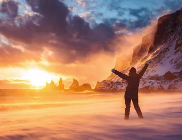 Sunset Wind Blown Beach Winter Iceland