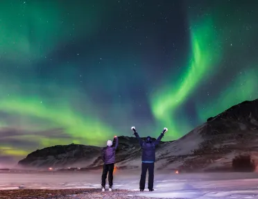 Two Guests Aurora Borealis Iceland