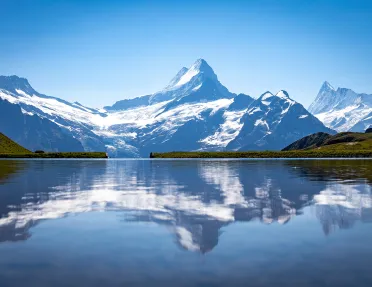 Wide shot of Bachalpsee Lake.