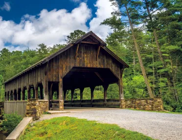 Shot of wooden bridge covering.